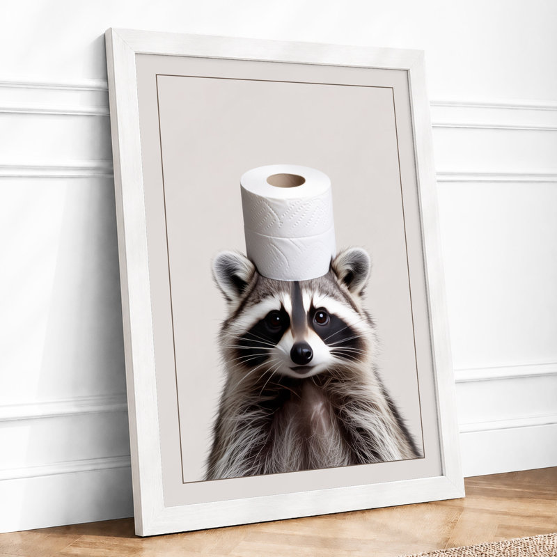 Raccoon With Toilet Paper Modern - Print, A3 - 42.0 x 29.7 cm, White