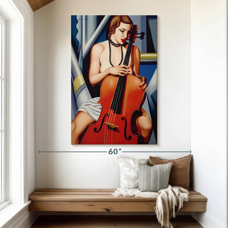 Femme Abarca avec violoncelle, H 51 po x l 34 po