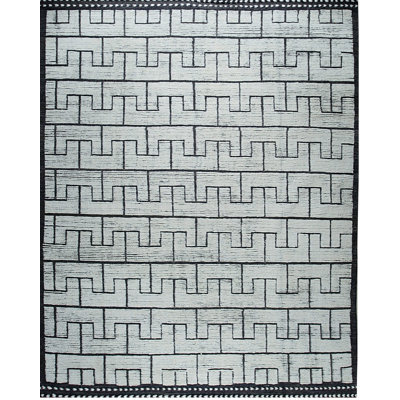Tapis contemporain tribal moderne à motif de méandre en laine noué à la main 8 x 10 8 pi