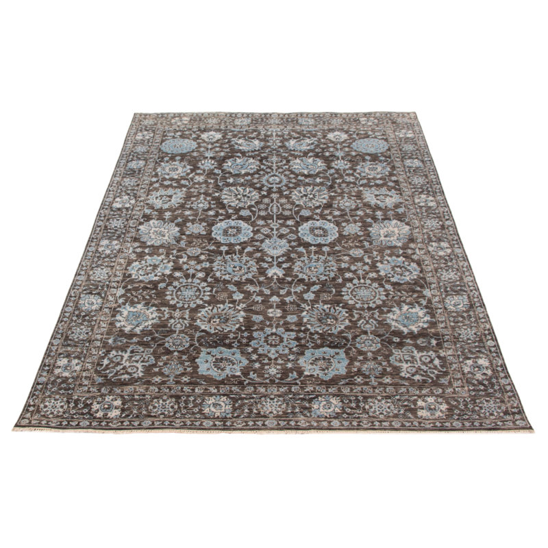 Tapis héritage gris foncé noué à la main de conception unique 6 pi 0 po x 9 pi 4 po