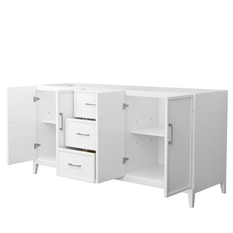 Elan 71'' W Double Bathroom Vanity Base, White/Brushed Nickel