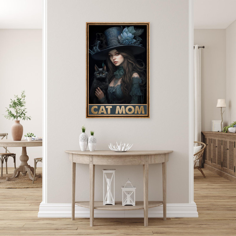 Chat maman sur toile, H 36 po x l 24 po x P 1,25 po