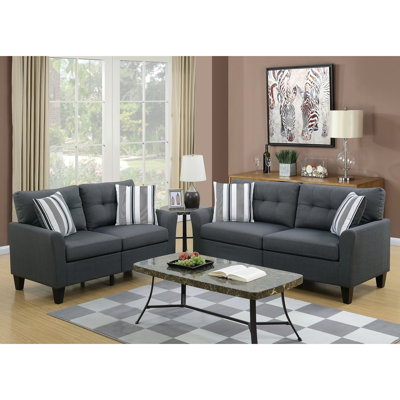 2 pièces gris anthracite brillant - et avec cadre en pin massif, base en contreplaqué, dossier rembourré, coussins à rayures, pieds en bois pour panneau de base contemporain en polyfibre, intérieur
