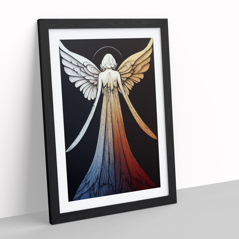 Peaceful Angel - Wall Art, Black Framed, 66cm H x 48cm W, White