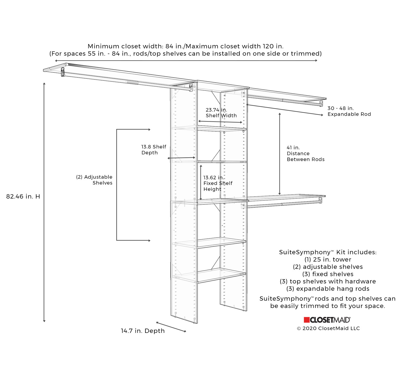 SuiteSymphony Closet System with Drawer, Pure White