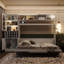 Lit escamotable double pleine grandeur avec canapé, tablettes USB et lumière, blanc