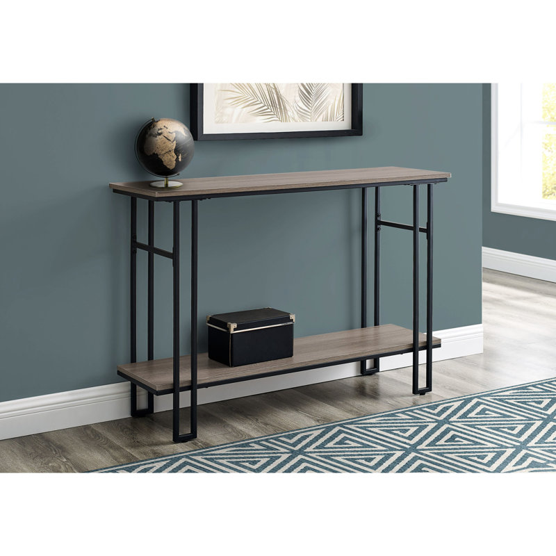 Console de couloir contemporaine étroite en taupe foncé et métal noir