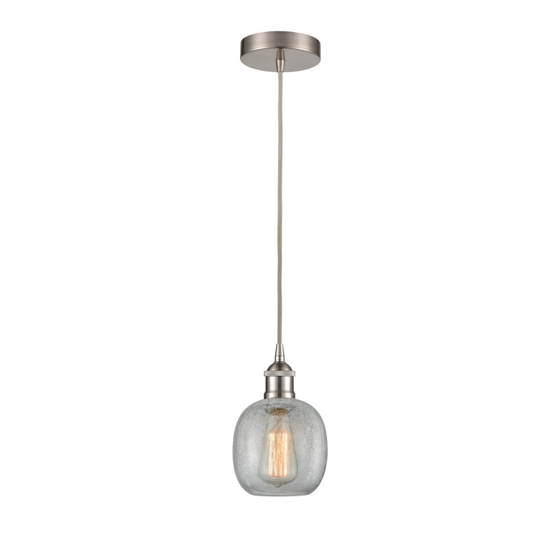 Luminaire suspendu simple à 1 lumière Amila, Nickel satiné brossé, Craquelage transparent