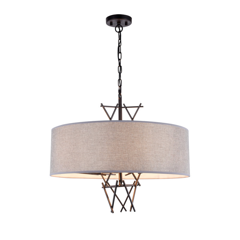 Lustre cylindrique unique / remarquable à 5 lumières avec accents en fer forgé Stickney