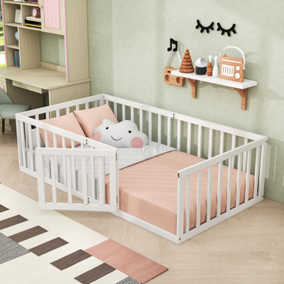 Wooden Floor Bed With Guardrails And Door