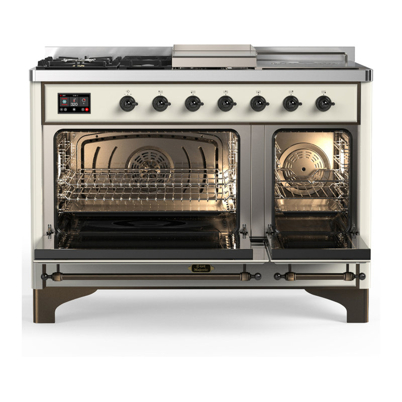 Majestic III Series 48 Inch Dual Fuel Range with 5 Sealed Burners, Griddle, Frenchtop in Antique White (Natural Gas, Burnished Trim)