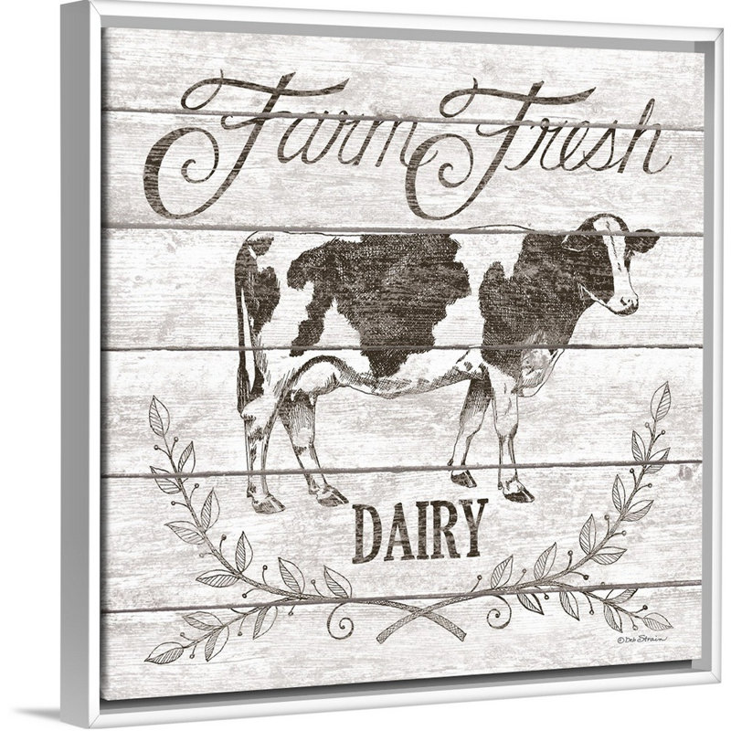 Reproduction d’art textuel sur toile, "Farm Fresh Dairy" par Deb Strain, 38" H x 38" W x 1.75" D, Cadre blanc