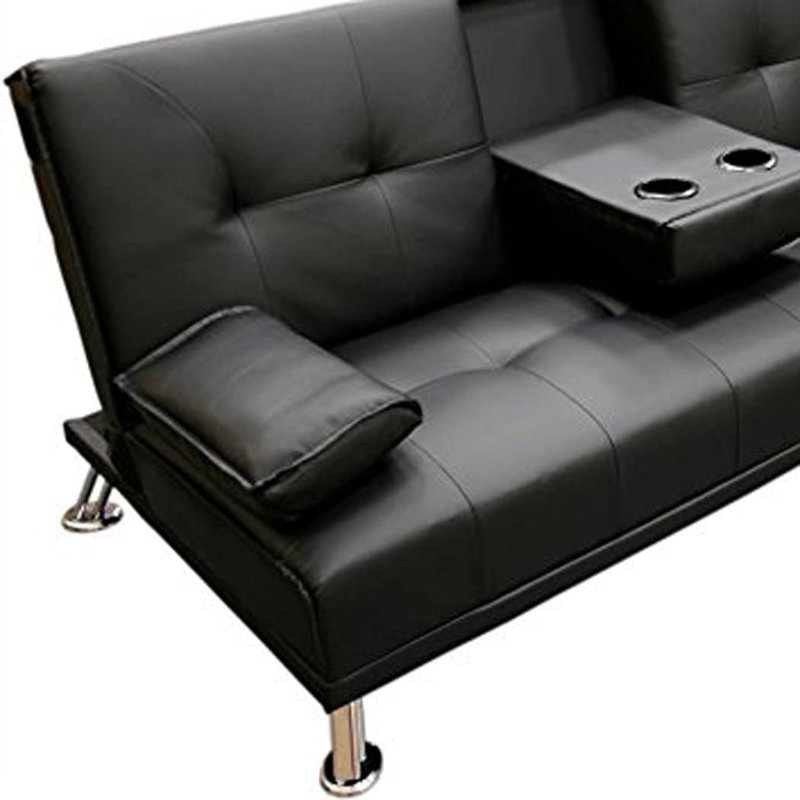 Devahn 3 Seater Faux Leather Sleeper, Black