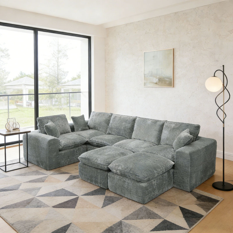 107'' Modern Boucle L-shaped Sectional Sofa, Grey, 7