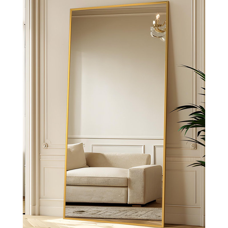 Full Length Mirror, 71"x28" Floor Mirror with Stand, Hanging Mounted Mirrors for Bedroom, Living Room, Cloakroom, Dining Room, Gold, Rect
