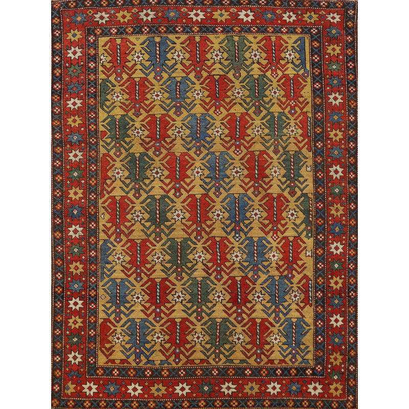 Pre-1900 Antique Wool Kazak Vegetable Dye Rug