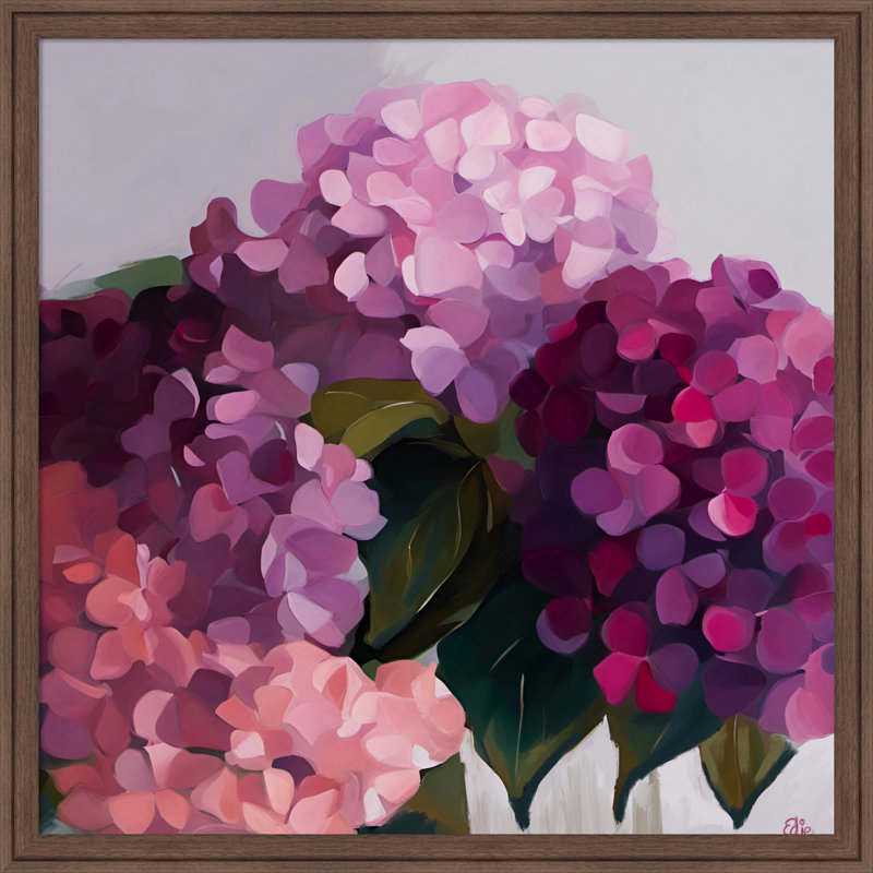 «Hydrangeas Pink Floral Artwork» par Edie, reproduction d'art sur toile encadrée