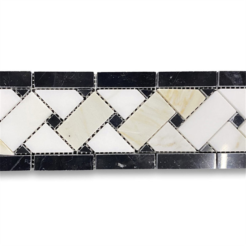 Calacatta 12" x 4" Marble Mosaic Tile, White/Gray