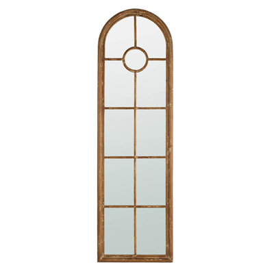 24X79" Half-Round Elongated Mirror With Decorative Window Look Classic Architecture Style Solid Fir Wood Interior Decor