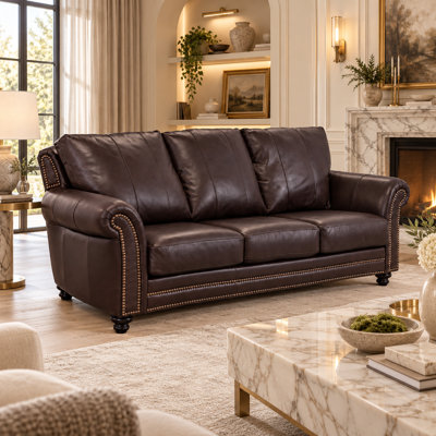 Stephie 90" Genuine Leather Rolled Arm Sofa