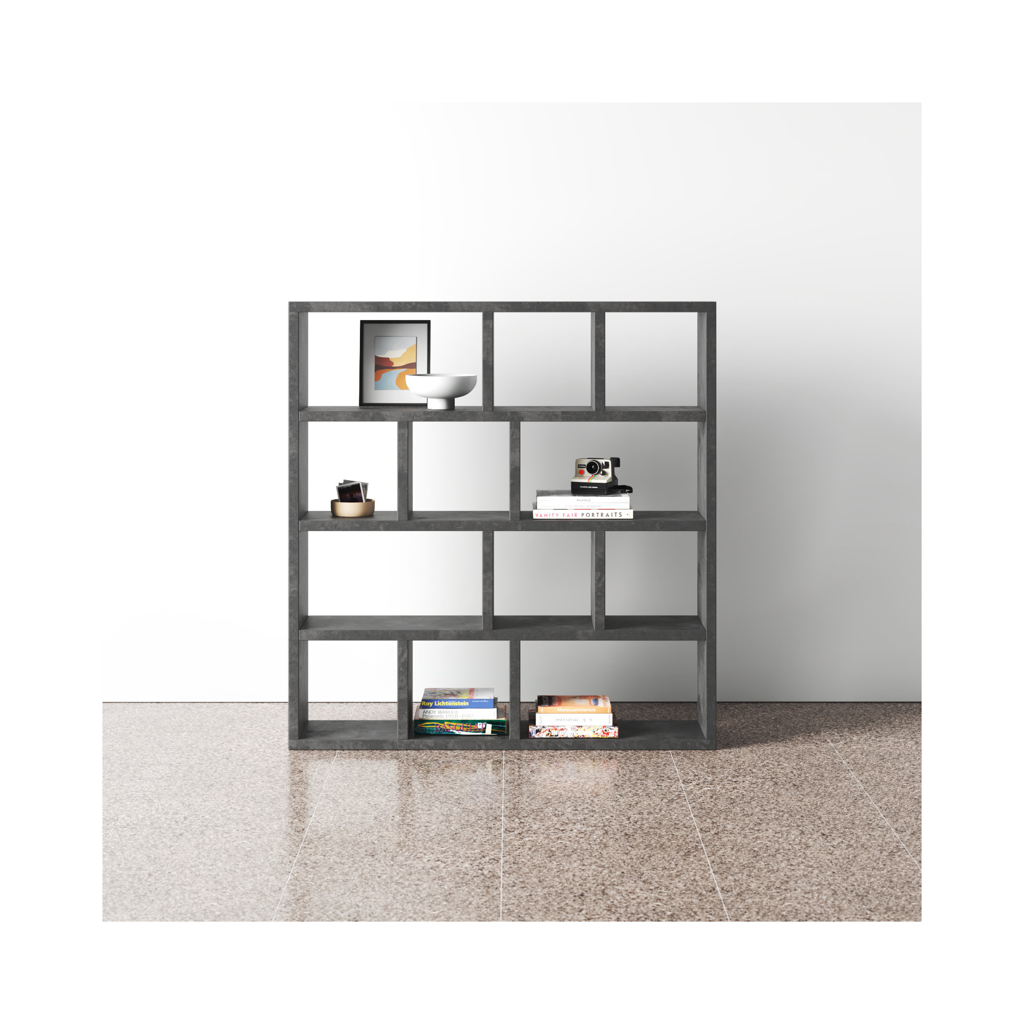 Stetson Wide Bookcase, (4 Shelves) 63" H x 59" W x 13" D, Concrete Gray