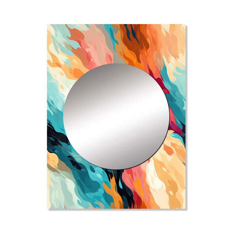 Multicolor Feather Fury - miroir mural abstrait unique, miroir moderne, impression d'art en métal, 40 po x 30 po