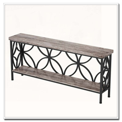 Industrial Console Table with Open Storage Shelves Farmhouse Style