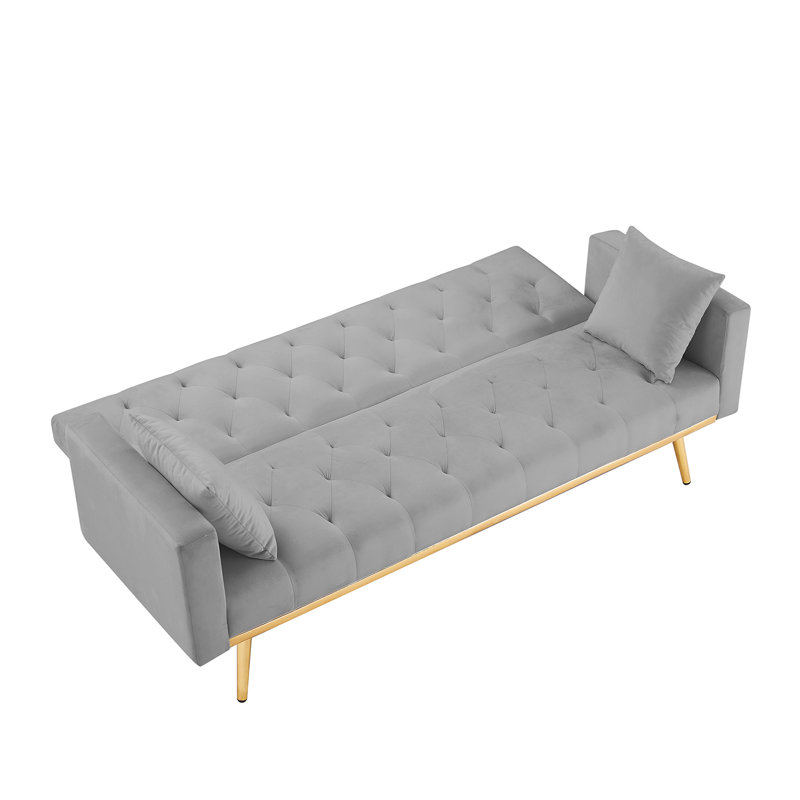 Twin 73.2'' Wide Tufted Back Convertible Sofa, Gray Velvet