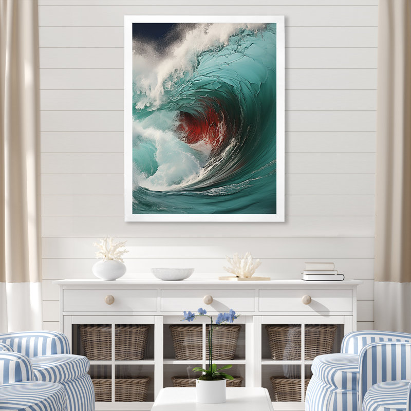 «Red Green Wave», impression sur toile, H 32 po x l 16 po x P 1 po, Cadre photo blanc