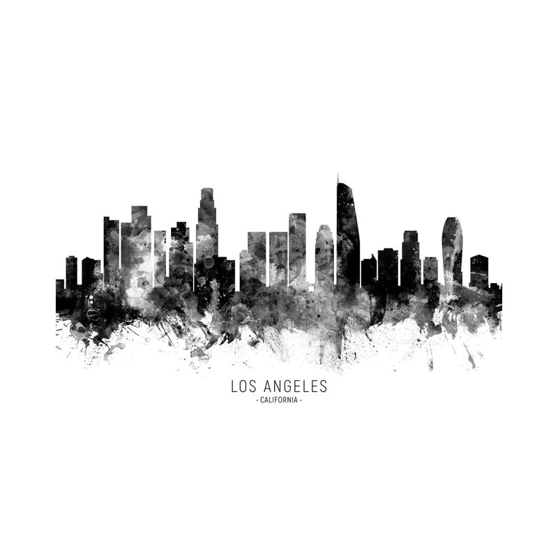 Los Angeles California Skyline Name Bw by Michael Tompsett - 1 Piece Wrapped Canvas Wall Art, 66.04cm H x 101.6cm W