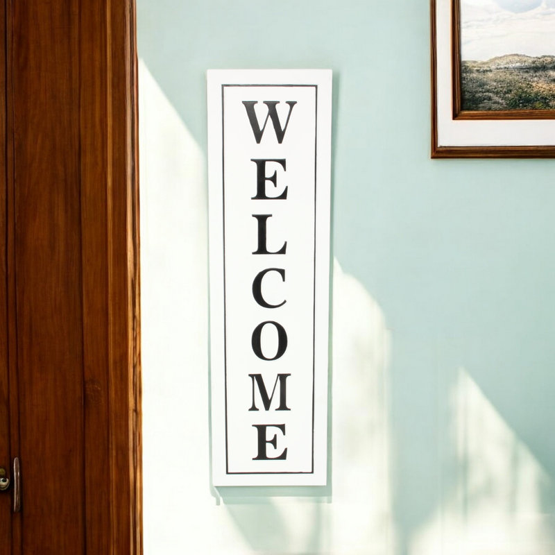 Décoration murale en métal 39 po x 11 po blanc et noir Welcome