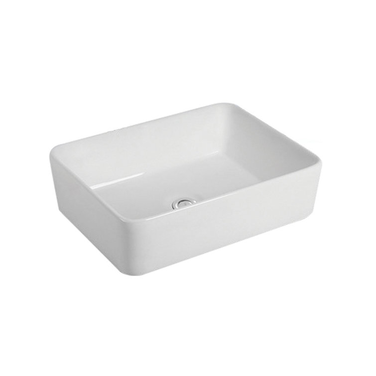 Unique 15'' White Ceramic Rectangular Bathroom Sink