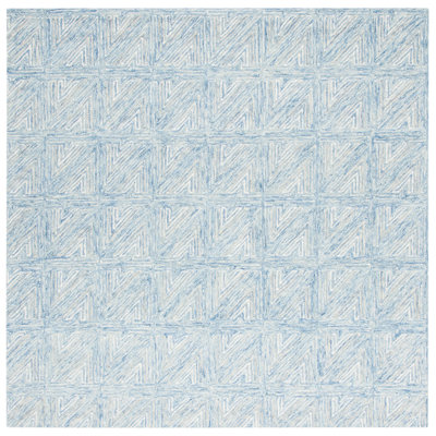 Tapis bleu / gris / beige en laine / coton touffeté à la main Anish