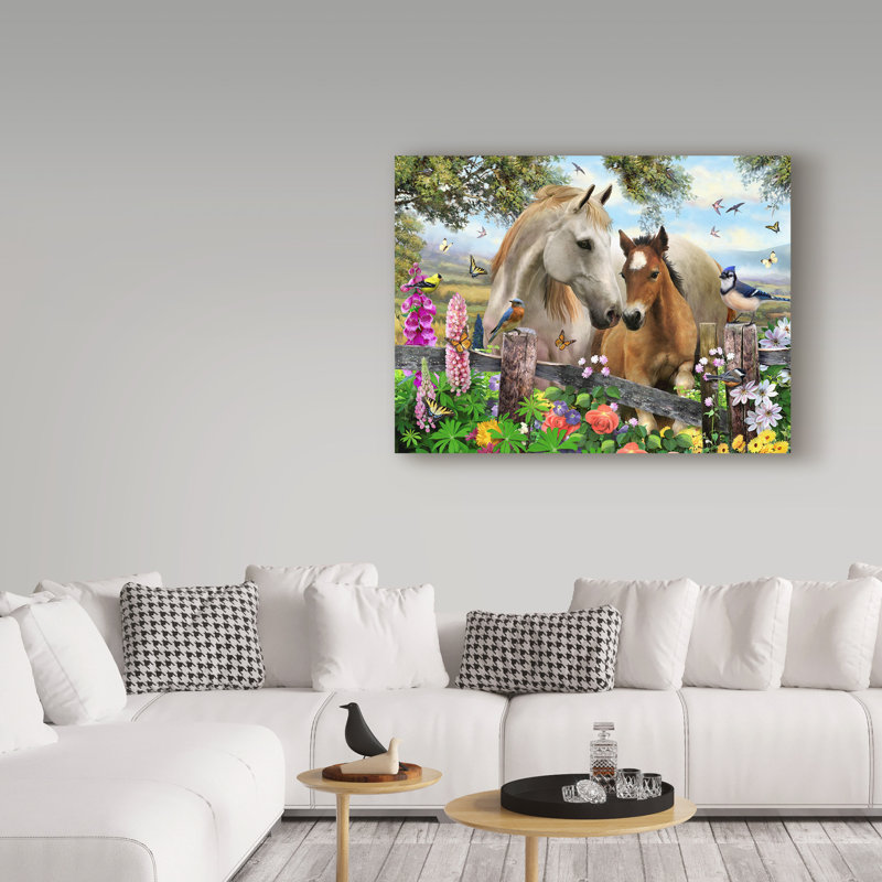 « jardin à chevaux », reproduction de peinture à l’acrylique sur toile tendue, H 35 po x l 47 po x P 2 po