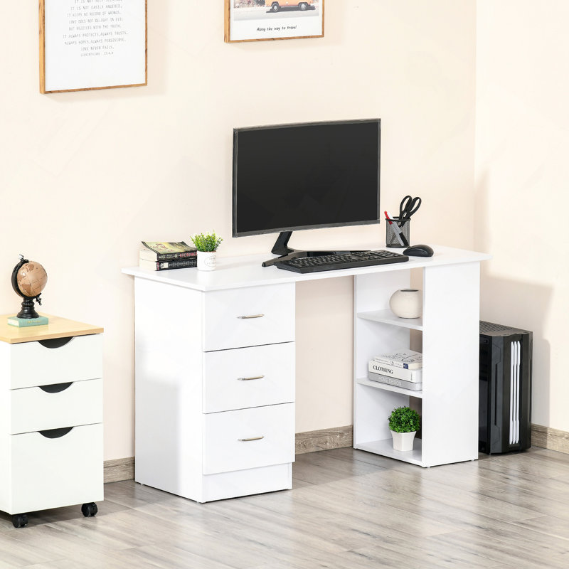 Bureau, poste de travail 47 po avec 3 tiroirs et tablette de rangement - blanc