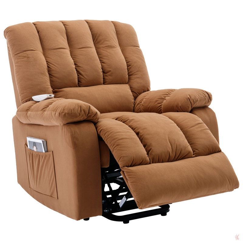 Fauteuil inclinable à massage électrique avec chaleur, vibration, poche latérale pour le salon, la chambre à coucher, brun clair