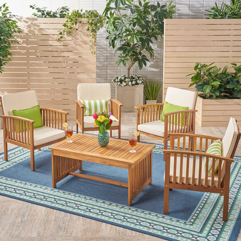Brnaby Acacia 4 - Person Patio Conversation Set with Cushions, Brown Frame / Cream Cushion