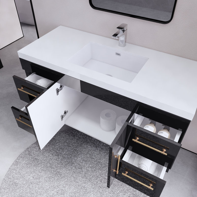 Ensemble de meuble-lavabo simple mural 47 po Bastos, Noir lustré