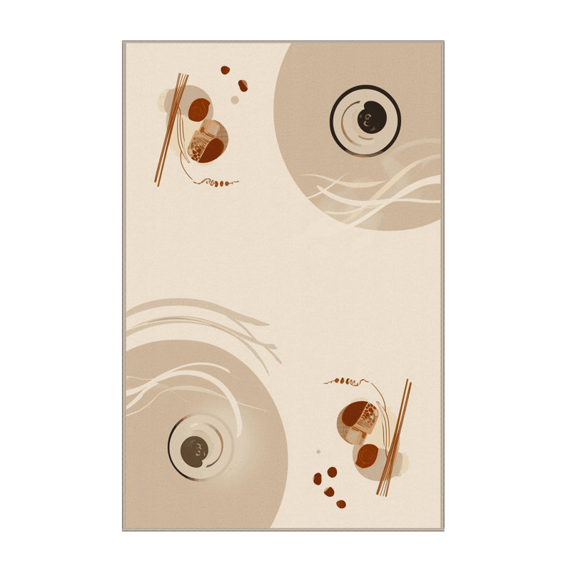 Machine Washable Elkton Shabu Shabu Sleek & Chic Modern Rug in Beige – Beige Binding, 3x5
