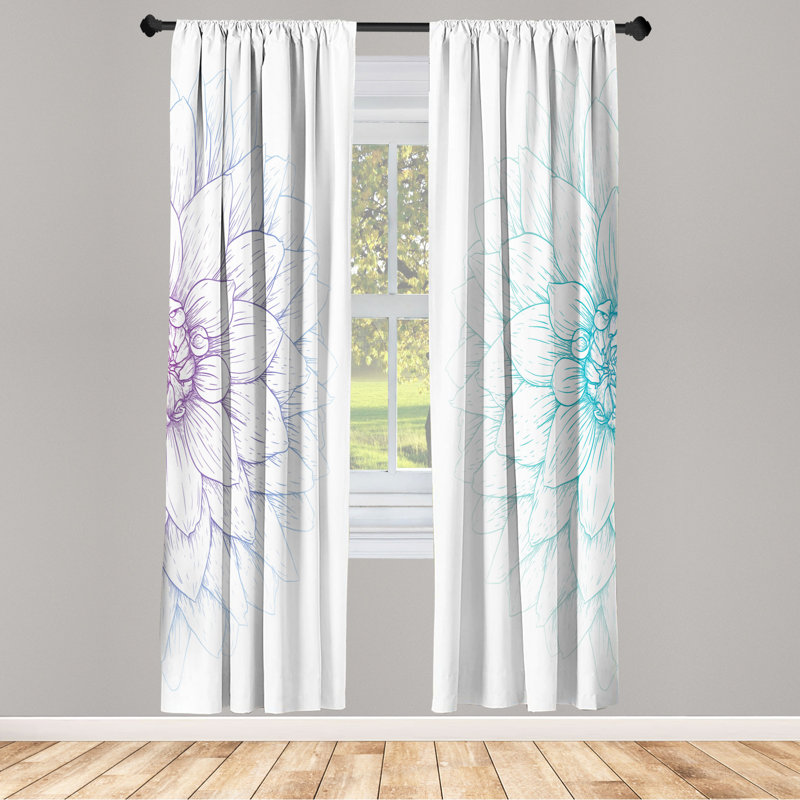Microfiber Floral Semi-Sheer Rod Pocket Curtain Panels, 28" W x 63" L, Turquoise/Purple