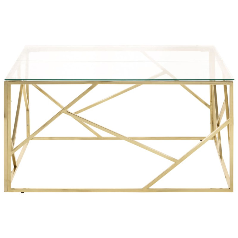 Mayssa Frame Coffee Table, Gold, Clear, 50cm H x 100cm W x 100cm L