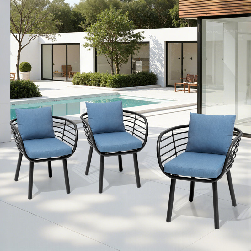 Chaise de salle à manger d'extérieur avec coussin Sunbrella (ensemble de 3), Bleu