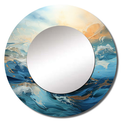 White Blue Storm Liquid Art Charm - Storms Wall Mirror, Traditional Round Decorative Mirror, Printed Metal Art