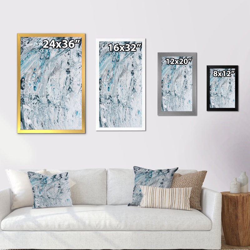 «Light Waves» bleu clair et gris II - Décoration murale moderne et contemporaine sur toile, H 20 po x l 12 po x P 1 po