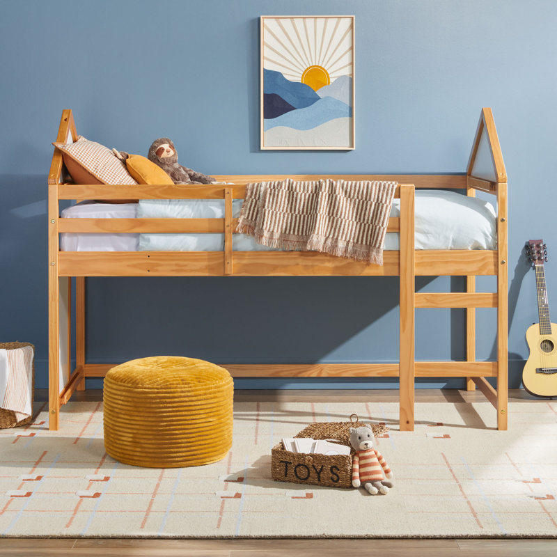 Contemporary Twin Size Solid Wood Low Loft Bed, Natural Pine