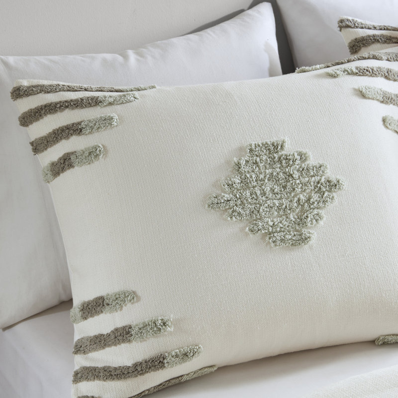 Ivory and Green Cotton Blend Chenille Full Comforter Set