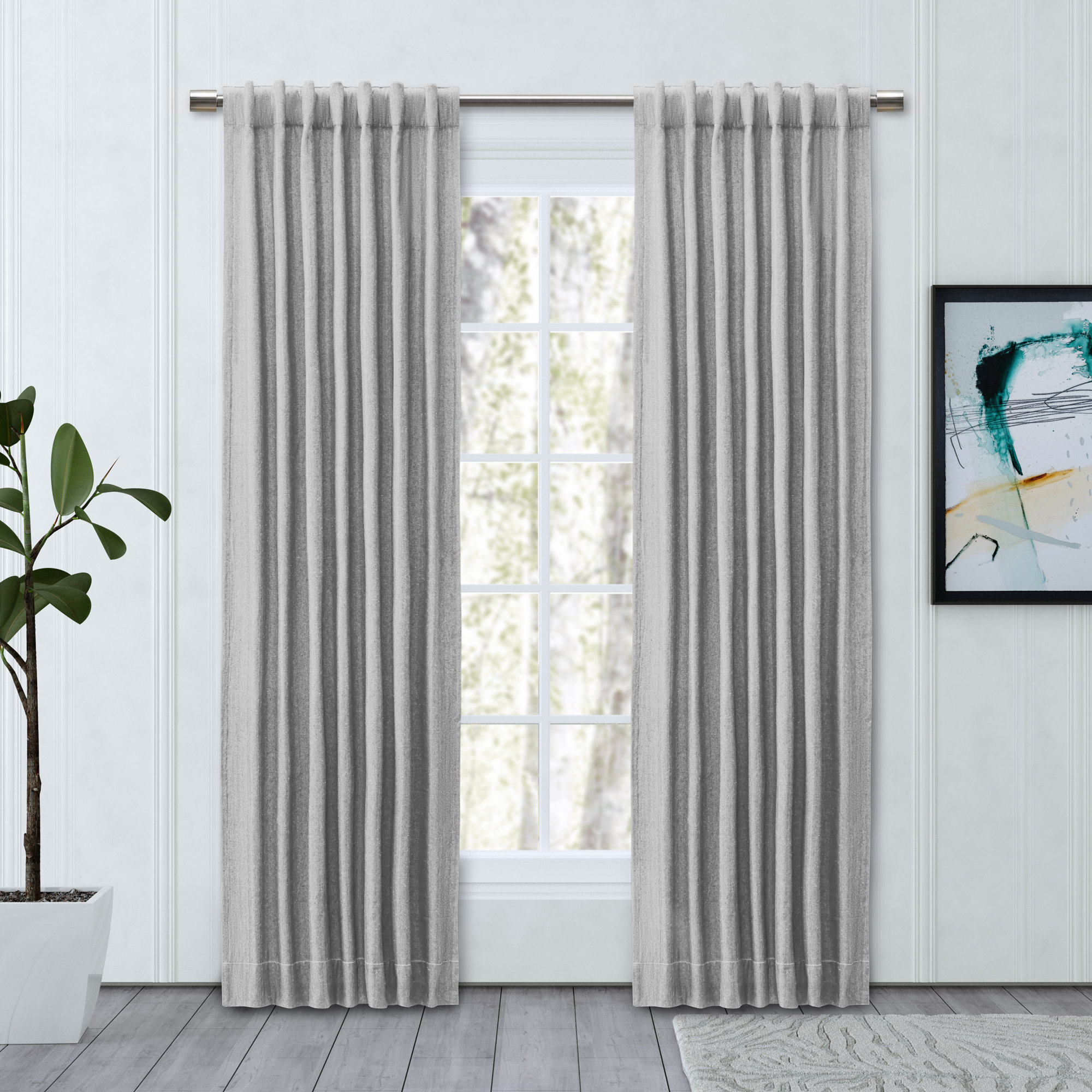 LeeRoy 100% Sustainable Cotton Blend Chevron Texture Room Darkening Thermal Triple-Lined Rod Pocket Panel, Gray