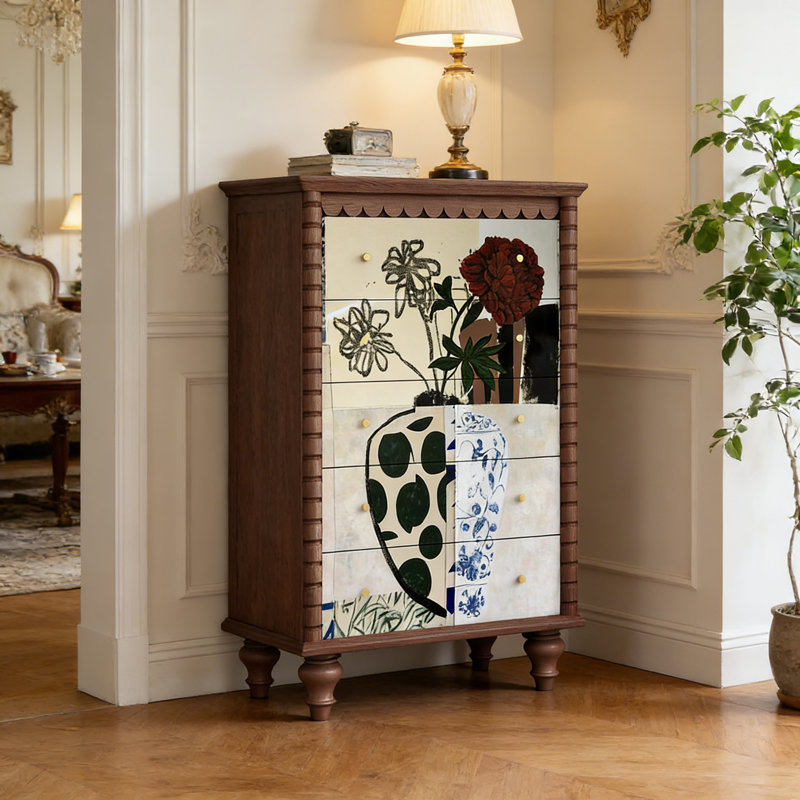 Commode d'entrée Mid-Century en bois massif, Brun noisette