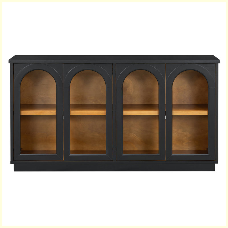 Grande armoire de rangement moderne à 4 portes avec portes en verre Modern, Noir