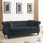 3 places en velours noir. Avec accoudoirs roulés, garniture cloutée. Et confortable. Pour le salon, la chambre à coucher, le bureau. Capacité de charge de 250 lb. Assemblage requis pour la vie, cadre de chambre à coucher. Mousse douce
